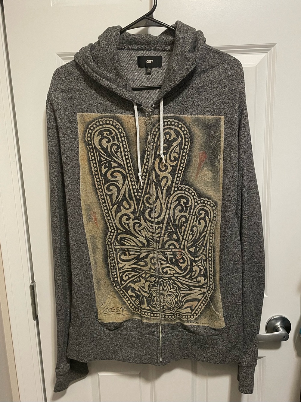 Obey Men's Zip-Up Hoodie Peace-Hand